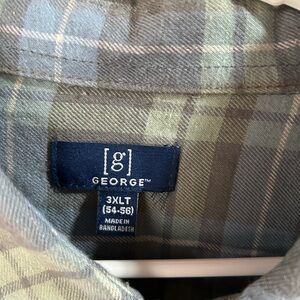 George Men's Olive Plaid Button Down Shirt